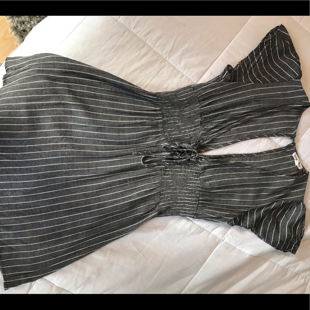 Gray and white striped mini dress